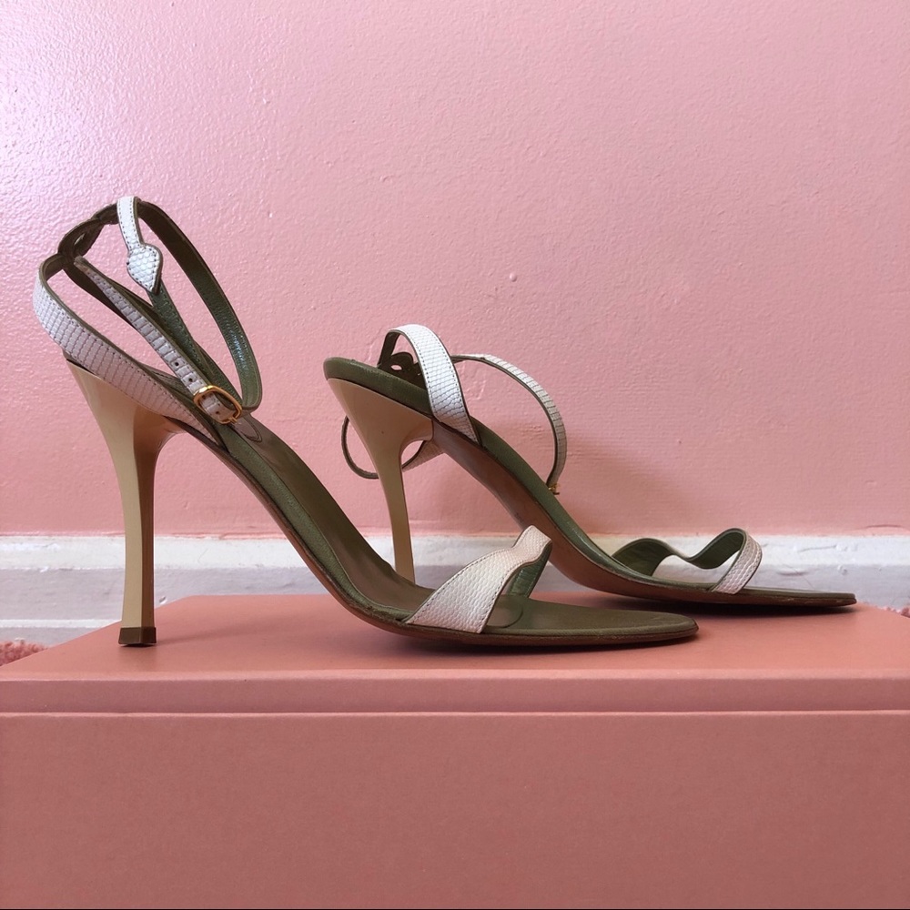Michel Vivien White Snake Heeled Sandals